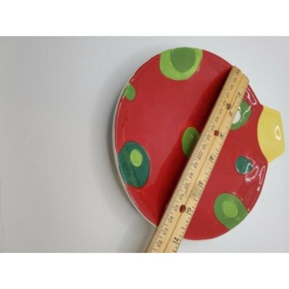 Set Of 2 Tag Ceramic Festive Holiday Plates In Ornament Shape Red Yellow Green - Picture 5 of 8